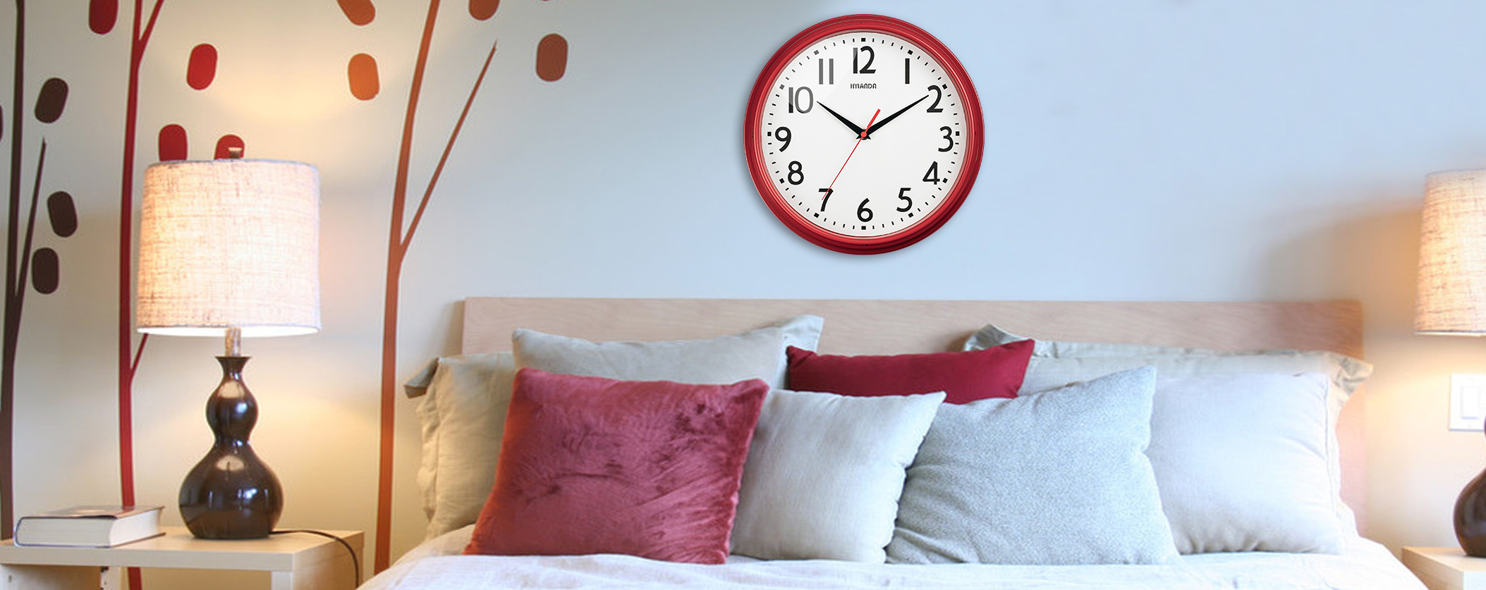 HYLANDA Red Wall Clock Decor Bedroom